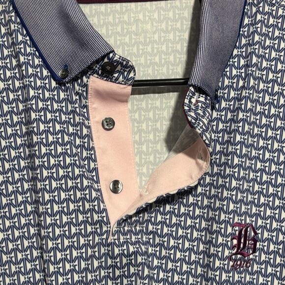 Greyson Polo Shirt Mens Large Blue Geometric AOP Golf Performance Short Sleeve - Picture 4 of 13